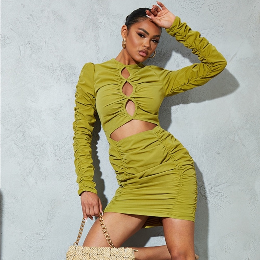 Pretty Little Thing Olive Ruched Dress